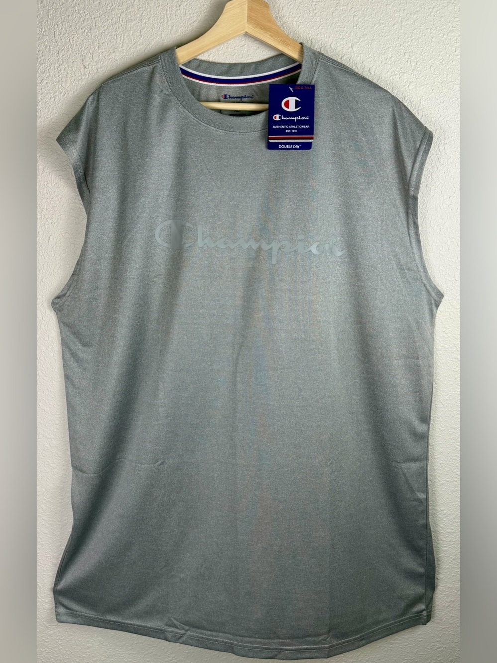 Champion Gray Double Dry Muscle Tee Tank Top Size XLT Moisture Wicking Gym Wear
